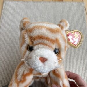 TY Beanie Buddy Amber Plush Orange Cat Striped Tabby 12 inch Floppy 1999 Tag